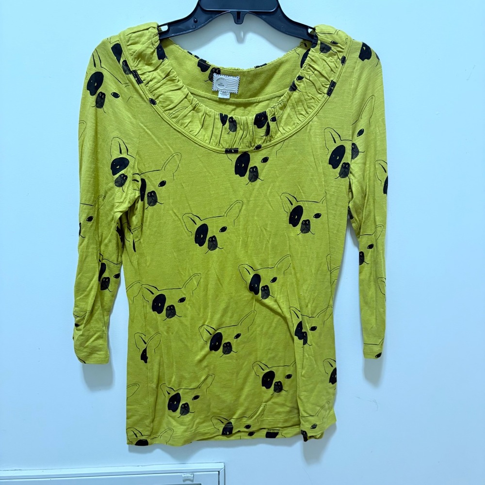 Postmark Anthropologie French Bulldog Top Womens Yellow Medium Dog Tee
